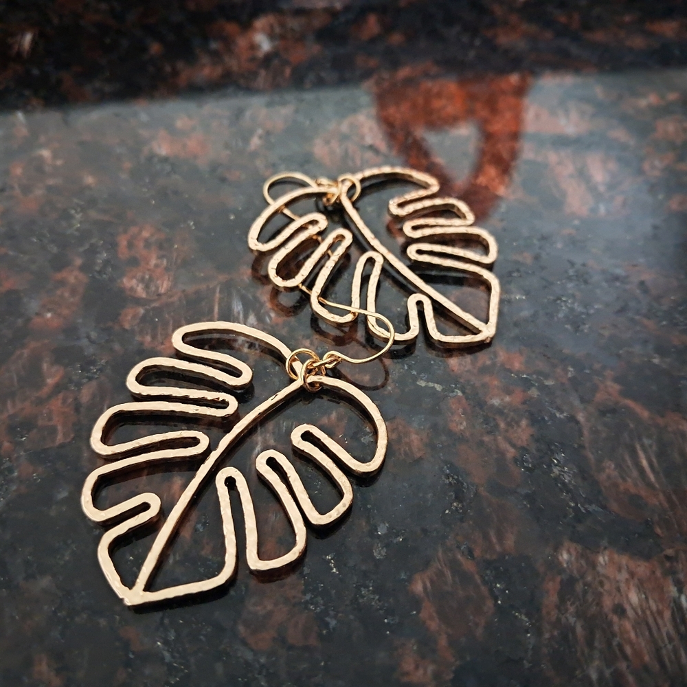 Large Drop Palm Gold Earrings
